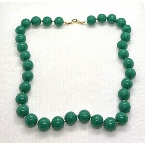 Vintage Marvella‎ Unsigned Emerald Green Beaded 18'' Necklace Pat. 537985 1960s